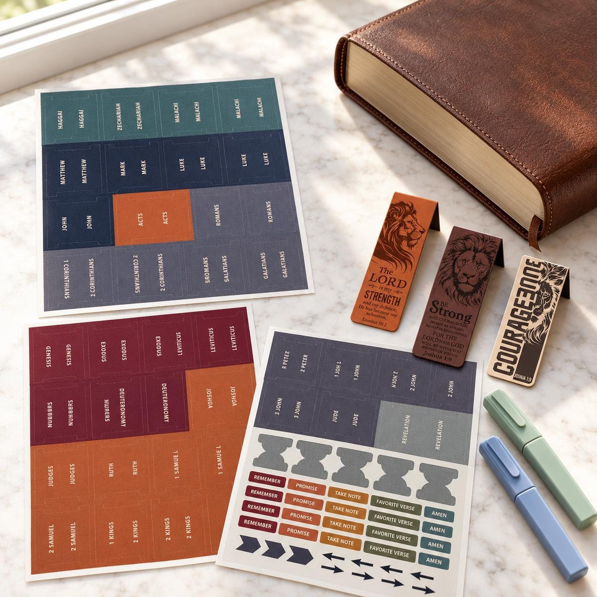 Men's Bible Tabs, Lion Magnetic Bookmarks, Highlighters (Christian Gift)