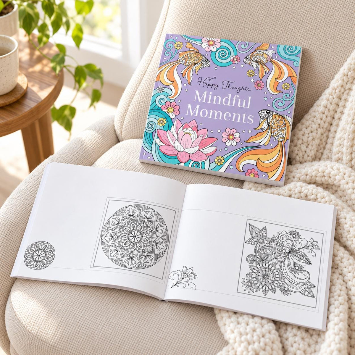 Coloring Book Set, Happy Thoughts with 12 Color Pencils & Encouragement Cards
