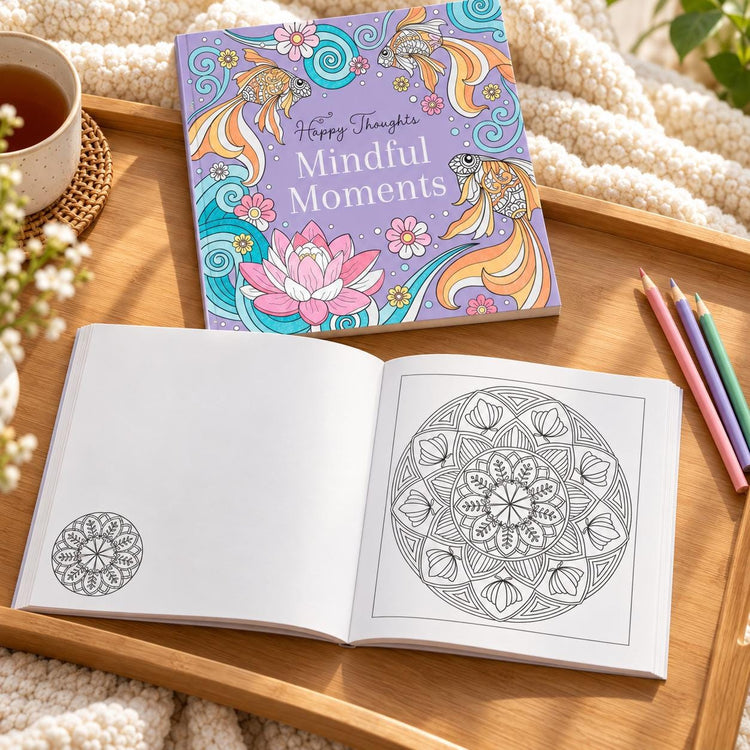 Coloring Book Set, Happy Thoughts with 12 Color Pencils & Encouragement Cards