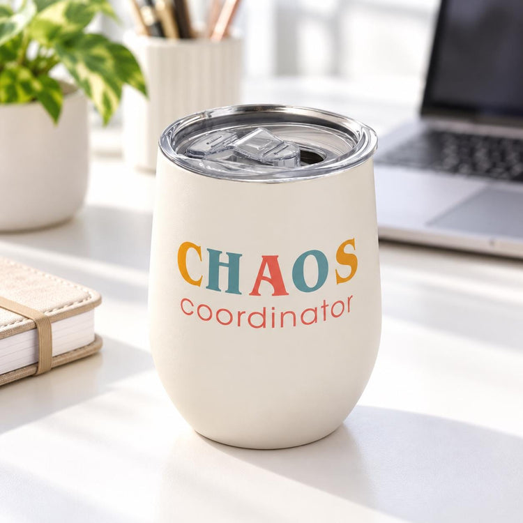 Chaos Coordinator Tumbler, 12 oz Stainless Steel Cup, Funny Gift for Mom, Teacher, Coworker