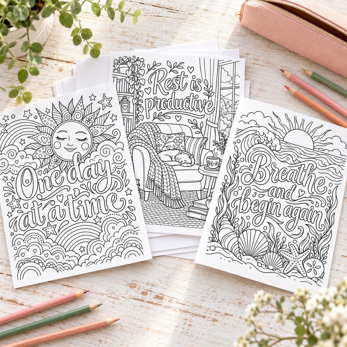 Mental Health Coloring Pages, 24 Printable Self Care and Calming Designs, Digital Download PDF