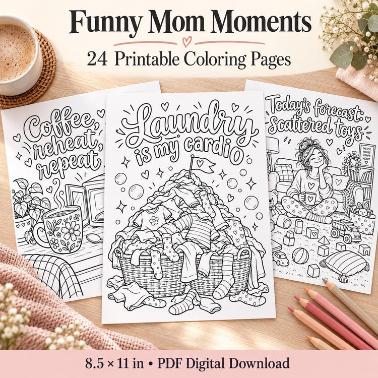 Funny Mom Moments Coloring Pages, 24 Printable PDF (Digital Download)
