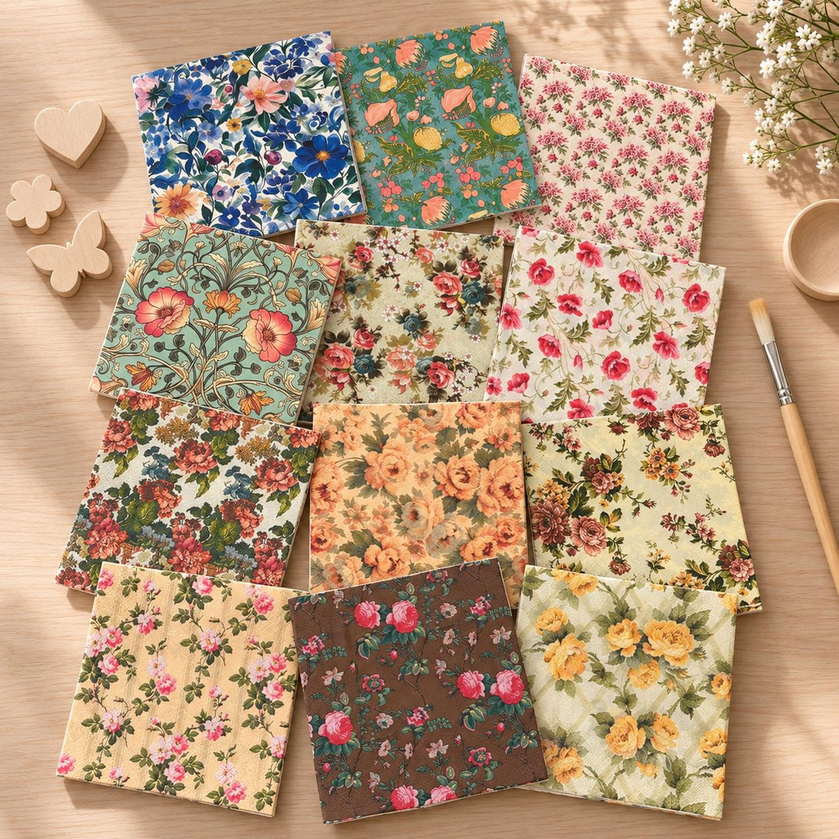 Floral Paper Napkins: 12 Vintage-Style Roses Botanicals (Craft Supply Set)