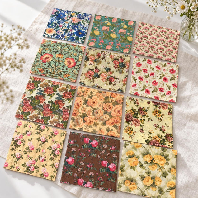 Floral Paper Napkins: 12 Vintage-Style Roses Botanicals (Craft Supply Set)