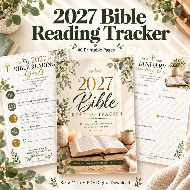 2027 Bible Reading Tracker Printable, 40 Pages, Bible Study Planner, Instant Download PDF