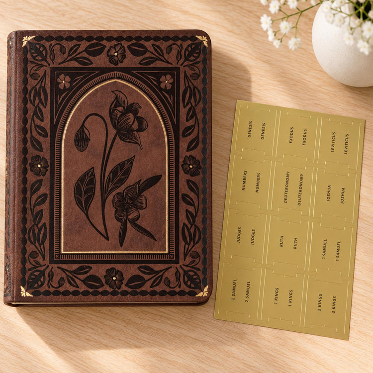 Brown Floral ESV Journaling Bible, Leather-Like Softcover, 2-Inch Lined Margins