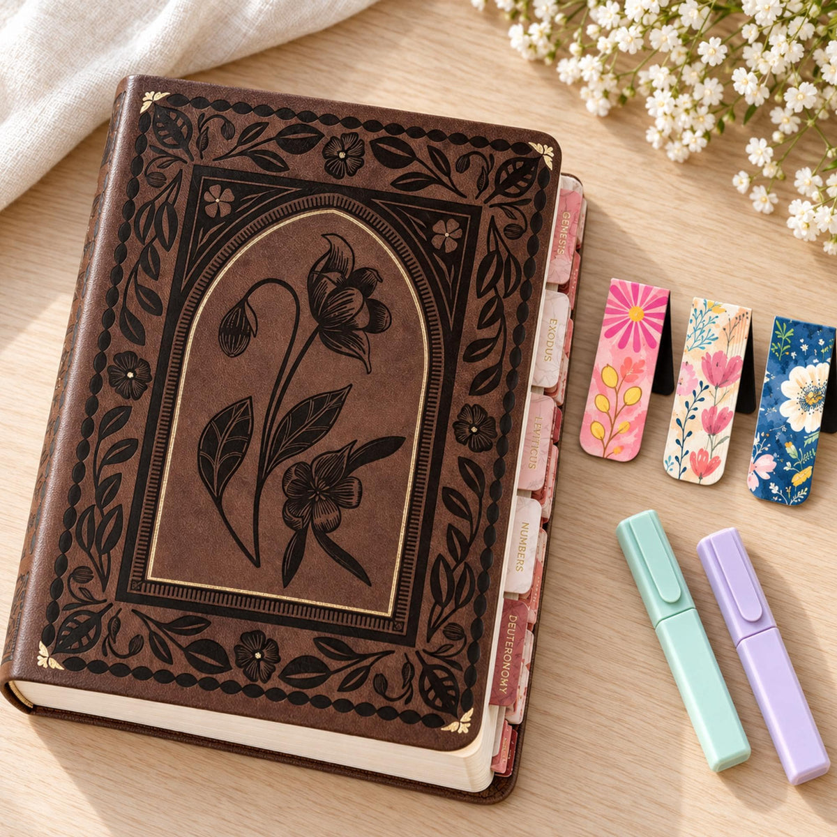 Brown Floral ESV Journaling Bible, Leather-Like Softcover, 2-Inch Lined Margins