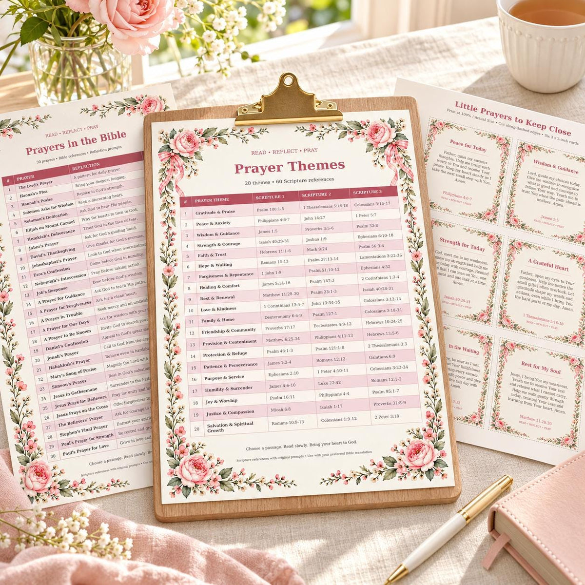 Floral Prayer Journal Set, Bible Study Companion, Digital Download