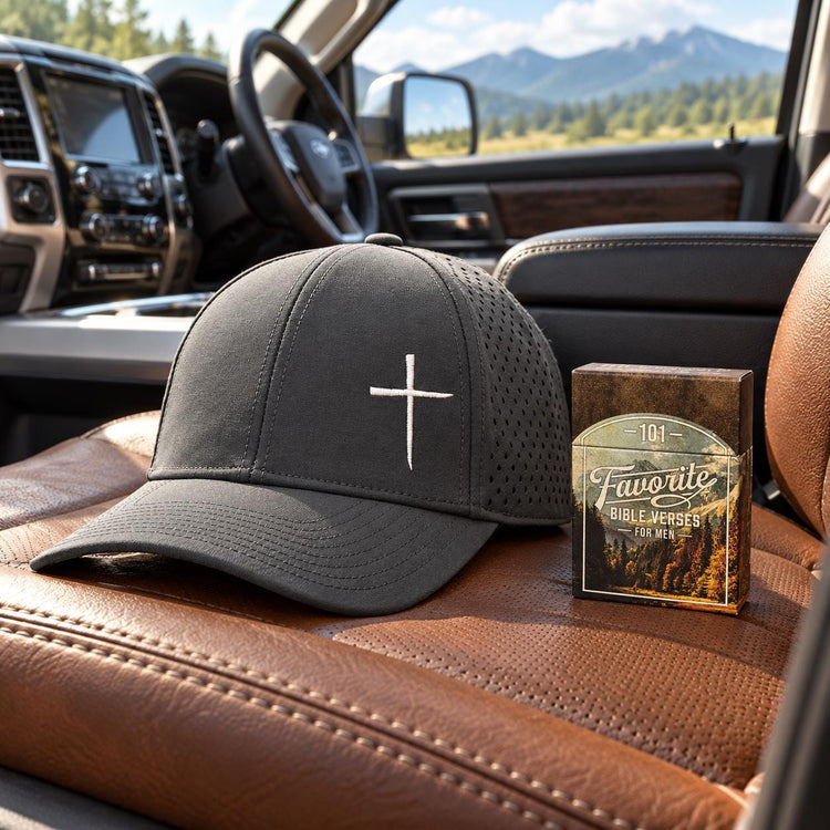 Christian Mens Hat, Cross Baseball Cap, 101 Bible Verses for Men Gift Set