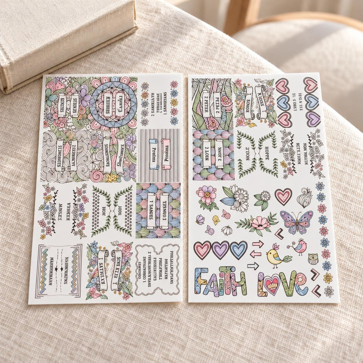 Colorable Bible Tabs, Floral Magnetic Bookmarks, 2 Highlighters
