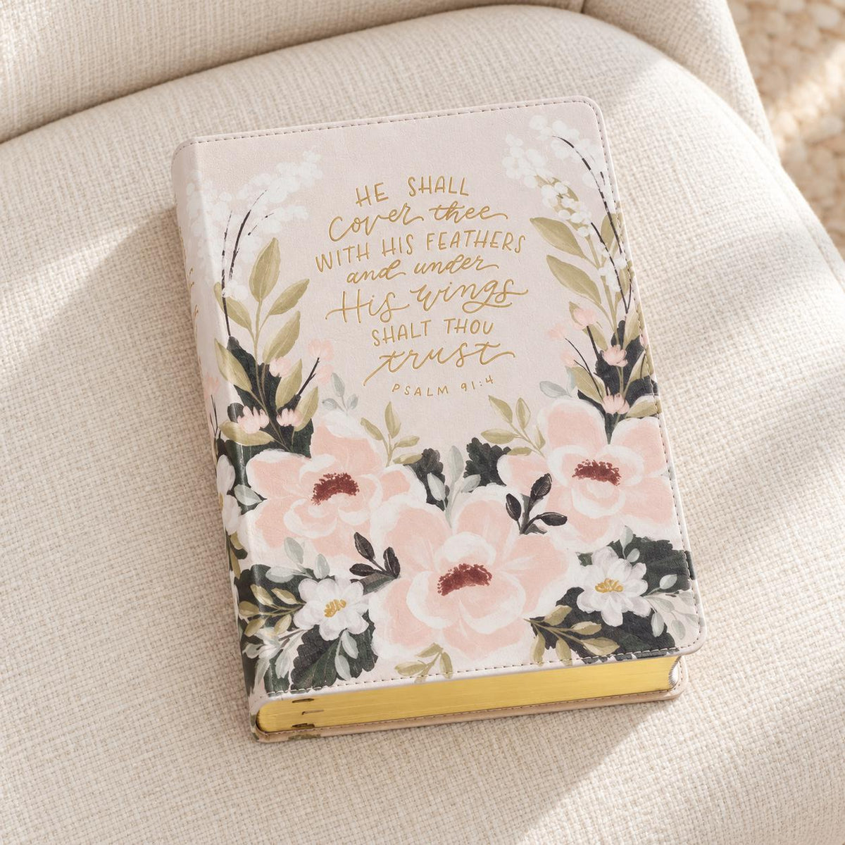 Cream Floral Faux Leather KJV Note-Taking Bible, Psalm 91:4, Journaling Bible (Optional Set)