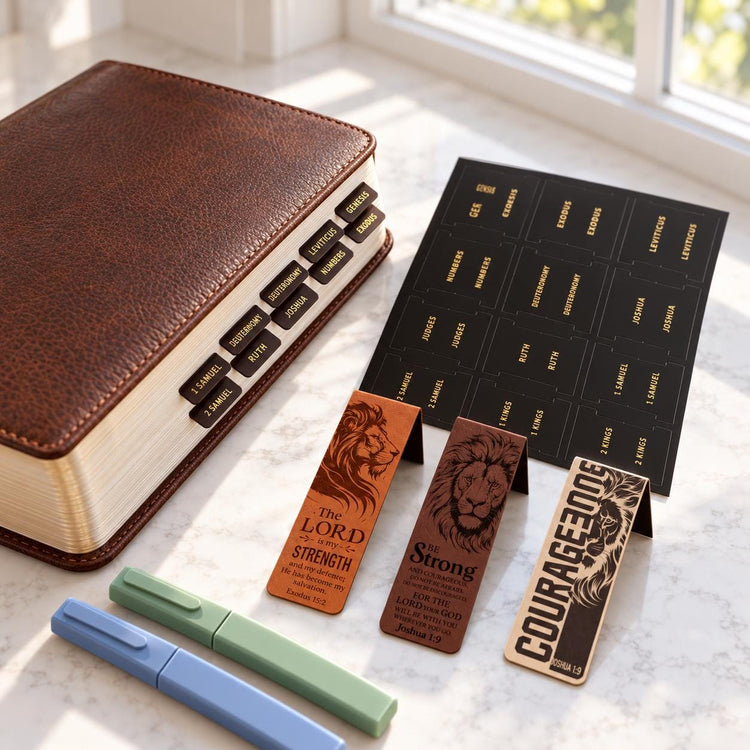 Men's Bible Study Set, Black Gold Tabs, Magnetic Bookmarks, Highlighters (Christian Gift)