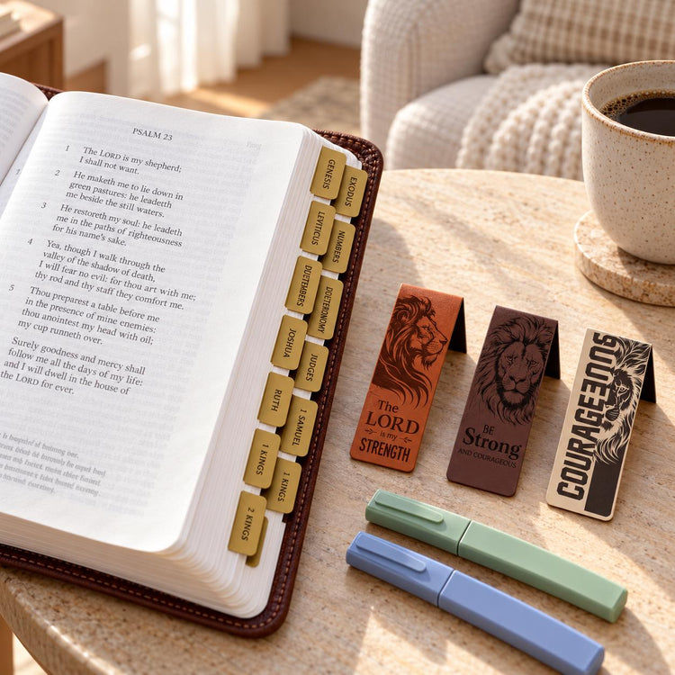 Mens Bible Study Set, Gold with Black Tabs, Magnetic Bookmarks, Highlighters (Christian Gift)
