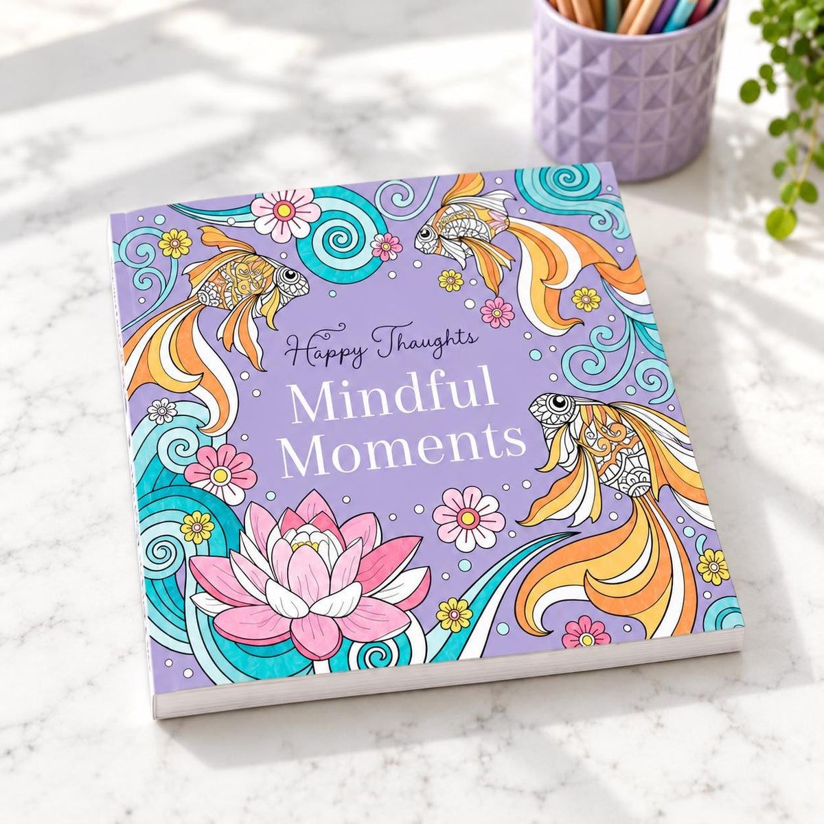 Coloring Book Set, Happy Thoughts with 12 Color Pencils & Encouragement Cards