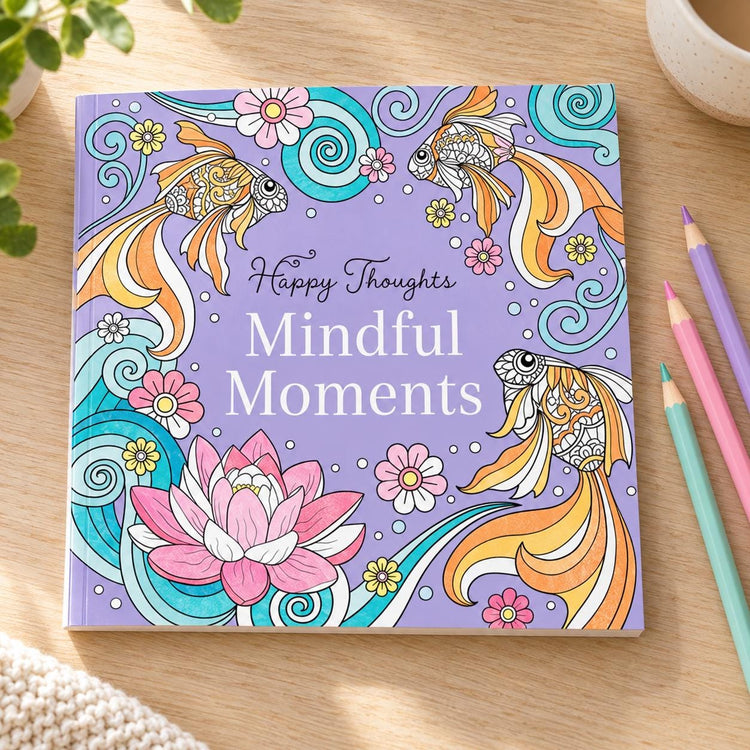 Coloring Book Set, Happy Thoughts with 12 Color Pencils & Encouragement Cards