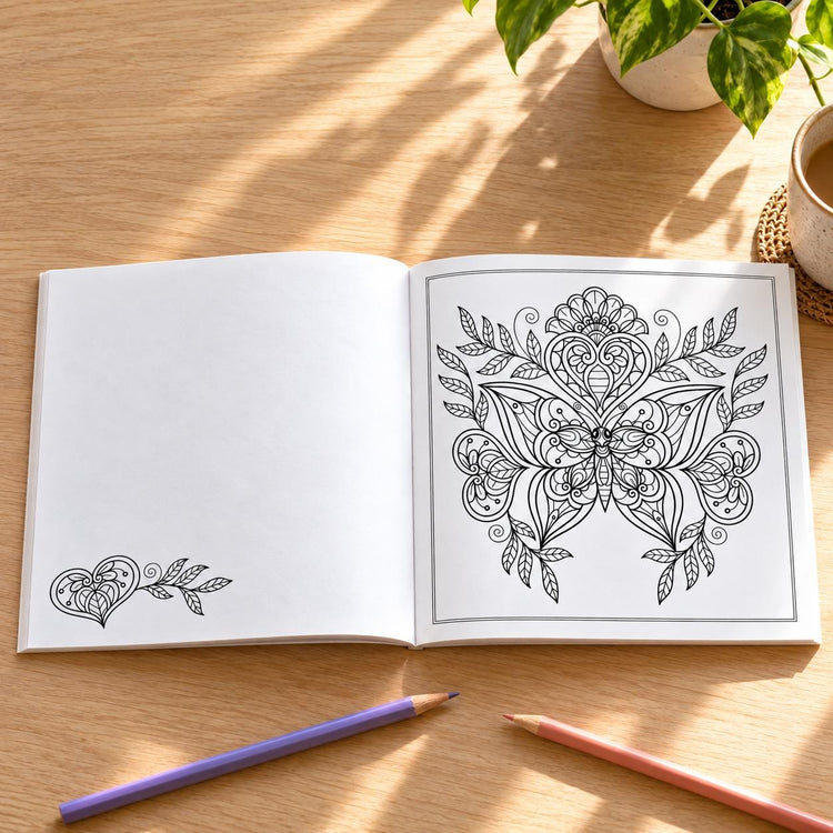 Coloring Book Set, Happy Thoughts with 12 Color Pencils & Encouragement Cards
