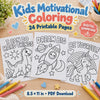 Kids Motivational Coloring Pages, 24 Positive Affirmation Printables, Classroom and Home PDF