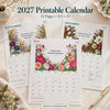 2027 Floral Wall Calendar, Botanical Illustrations, Motivational Messages (Digital Download)