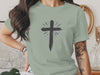 Distressed Christian Cross T-Shirt, Modern Brushstroke Faith Tee, Religious Apparel